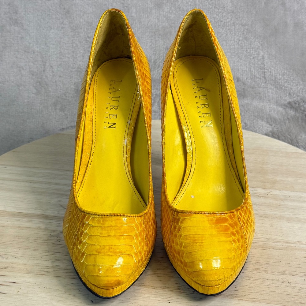 Lauren Ralph Lauren Kailee Yellow Snakeskin Embossed Leather Platform Pumps 5.5B - Picture 2 of 16